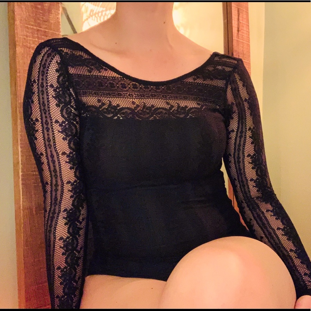 Long Sleeve Lace Black Bodysuit